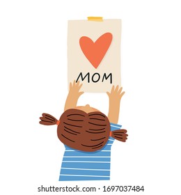 Happy Mother's Day - illustration. Cute prints with Children draw for mom. Online Education and learning for kids concept.