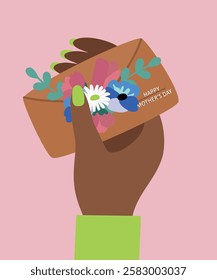 Happy Mother's Day Illustration with Hand holding Envelope and Flpwers Decoration