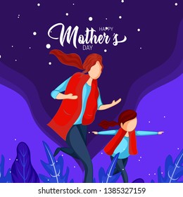 Happy Mother's Day. illustration of mom her daughter, poster, banner, card, flyer.