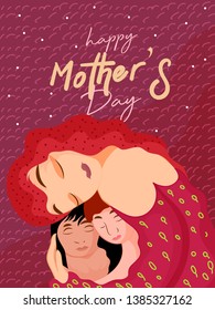 Happy Mother's Day. illustration of mom her daughter, poster, banner, card, flyer.