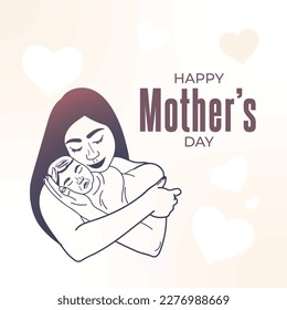 Happy mothers day illustration with mom and child love card 