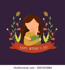 happy mother's day illustration. a mother hugs her daughter