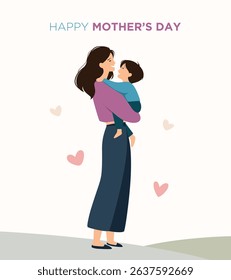 Happy mothers day illustration of a mother holding her child showing love and affection