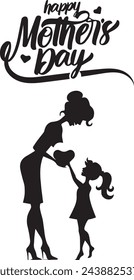 happy mothers day illustration siluet Child Mom and Calligraphy 