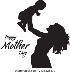 happy mothers day illustration siluet Child Mom and Calligraphy 