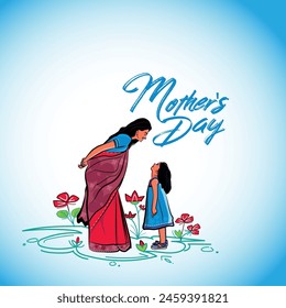 Happy Mother's Day illustration, vector design, mothers and daughter illustration. mothers day social media post, calligraphy, typography and mnemonic design. mothers love