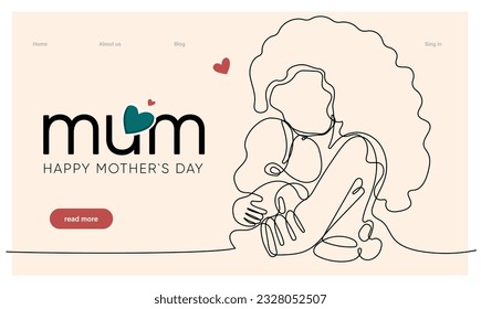 Happy mothers day illustration with woman holding a Flowers. Thank you card with blooming flowers. Use for Boarding Pass, birthday card, invitations, Birthday card Vector illustration