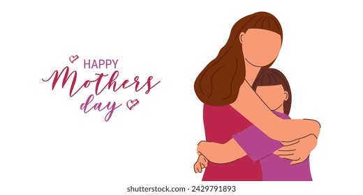 Happy Mothers Day is international womens holiday. Mom and daughter hug. Greeting Card Poster Design. Vector illustration.