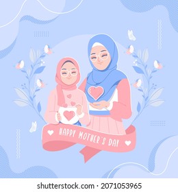 happy mother's day islamic hijab concept illustration background