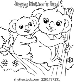 Happy Mütter Day Koala Farbing Page für Kinder