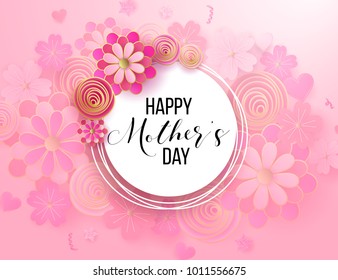 Happy mother's day layout design with roses, lettering, ribbon, frame, dotted background. Vector illustration. Best mom / mum ever cute feminine design for menu, flyer, card, invitation.