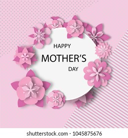 Happy mother's day layout design with paper cut flowers. Vector illustration. Design for menu, flyer, card, invitation.