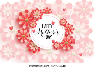 Happy mother's day layout design with roses, lettering, ribbon, frame, dotted background. Vector illustration. Best mom / mum ever cute feminine design for menu, flyer, card, invitation.