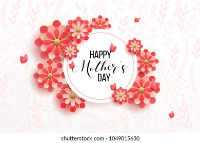 Happy mother's day layout design with roses, lettering, ribbon, frame, dotted background. Vector illustration. Best mom / mum ever cute feminine design for menu, flyer, card, invitation.