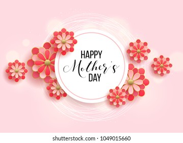 Happy mother's day layout design with roses, lettering, ribbon, frame, dotted background. Vector illustration. Best mom / mum ever cute feminine design for menu, flyer, card, invitation.