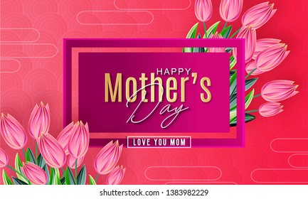 Happy mother's day layout design with flowers background