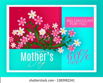 Happy mother's day layout design with flowers background