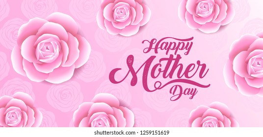 Happy mother's day lettering with  blossom pink flower.