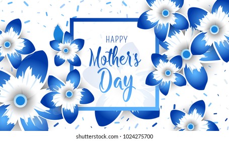 Happy Mother's Day lettering with bright flowers. Trendy Design Template. Vector illustration poster