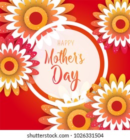 Happy Mother's Day lettering with bright flowers. Trendy Design Template. Vector illustration poster