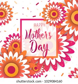 Happy Mother's Day lettering with bright flowers. Trendy Design Template. Vector illustration poster