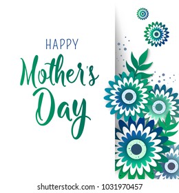 Happy Mother's Day lettering with bright flowers. Trendy Design Template. Vector illustration poster