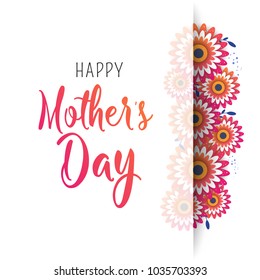 Happy Mother's Day lettering with bright flowers. Trendy Design Template. Vector illustration poster