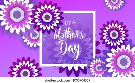 Happy Mother's Day lettering with bright flowers. Trendy Design Template. Vector illustration poster