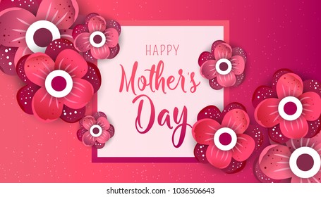 Happy Mother's Day lettering with bright flowers. Trendy Design Template. Vector illustration poster