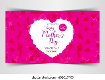 Happy Mothers Day lettering calligraphy on heart background card sale tag vector illustration.