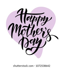 Happy Mothers Day lettering. Mother's day card with hearts. Vector illustration.