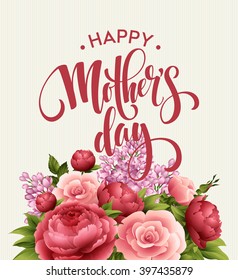 Happy Mothers Day Lettering card. Greetimng card with flower. Vector illustration EPS 10