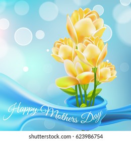 Happy Mothers Day. Lettering.  Card with beautiful flowers.