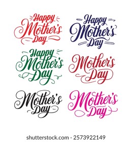 Happy mother's day lettering collection set, Happy Mothers Day lettering set. Handmade calligraphy vector illustration. Mother's day card with heart