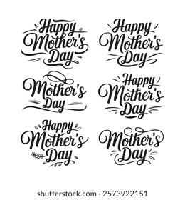 Happy mother's day lettering collection set, Happy Mothers Day lettering set. Handmade calligraphy vector illustration. Mother's day card with heart