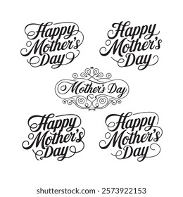 Happy mother's day lettering collection set, Happy Mothers Day lettering set. Handmade calligraphy vector illustration. Mother's day card with heart