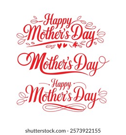 Happy mother's day lettering collection set, Happy Mothers Day lettering set. Handmade calligraphy vector illustration. Mother's day card with heart