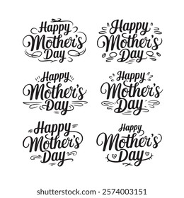 Happy mother's day lettering collection set, Happy Mothers Day lettering set. Handmade calligraphy vector illustration. Mother's day card with heart