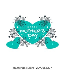 Happy Mother's Day Lettering with Cute Blue Heart Illustration. Mothers Day Typography with Doodle Style. Can be Used for Greeting Card, Poster, Banner, or T Shirt Design