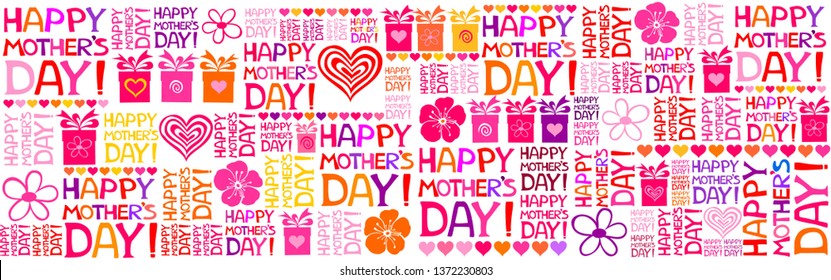 Happy Mothers Day. Lettering design. I love you mum.  Horizontal card format for web banner or header. Hand drawn lettering in tender colors.  Greeting card template.  Vector illustration
