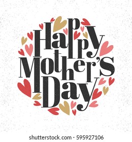 Happy Mother's Day lettering design with colorful hearts. Creative vintage typographical background.