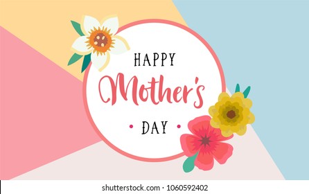 Happy Mother's day - lettering and frame with flowers, greeting card vector design template.