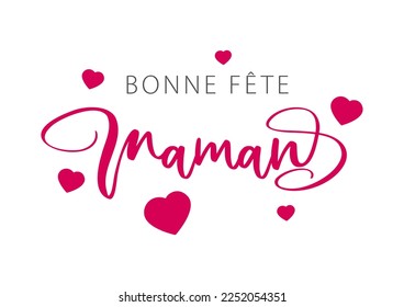 Happy mother's Day lettering in French with hearts. Vector illustration