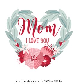 Happy Mothers Day lettering greeting cards with Flowers. Best mom ever cute feminine design. Vector illustration.