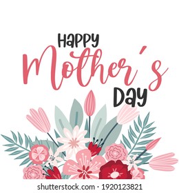 Happy Mothers Day lettering greeting cards with Flowers. Best mom ever cute feminine design. Vector illustration.