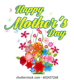 Happy Mothers Day lettering. Mothers day greeting card with Flowers