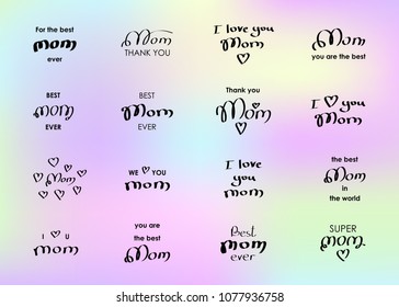 Happy Mother's Day lettering. Handwriting text for greeting card. Vector typographical  set.