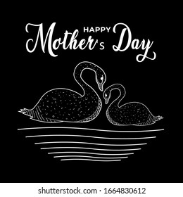 Happy mothers day lettering with illustration line art swans vector