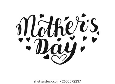 Happy Mother's day lettering make heart shape. Holiday hand drawn words. Text calligraphy. Isolated on white background.