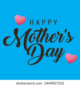 Happy Mother's Day lettering. Mom calligraphy vector illustration. Mother's day card with red roses isolated on blue background Mother's day greeting card minimal logo concept.